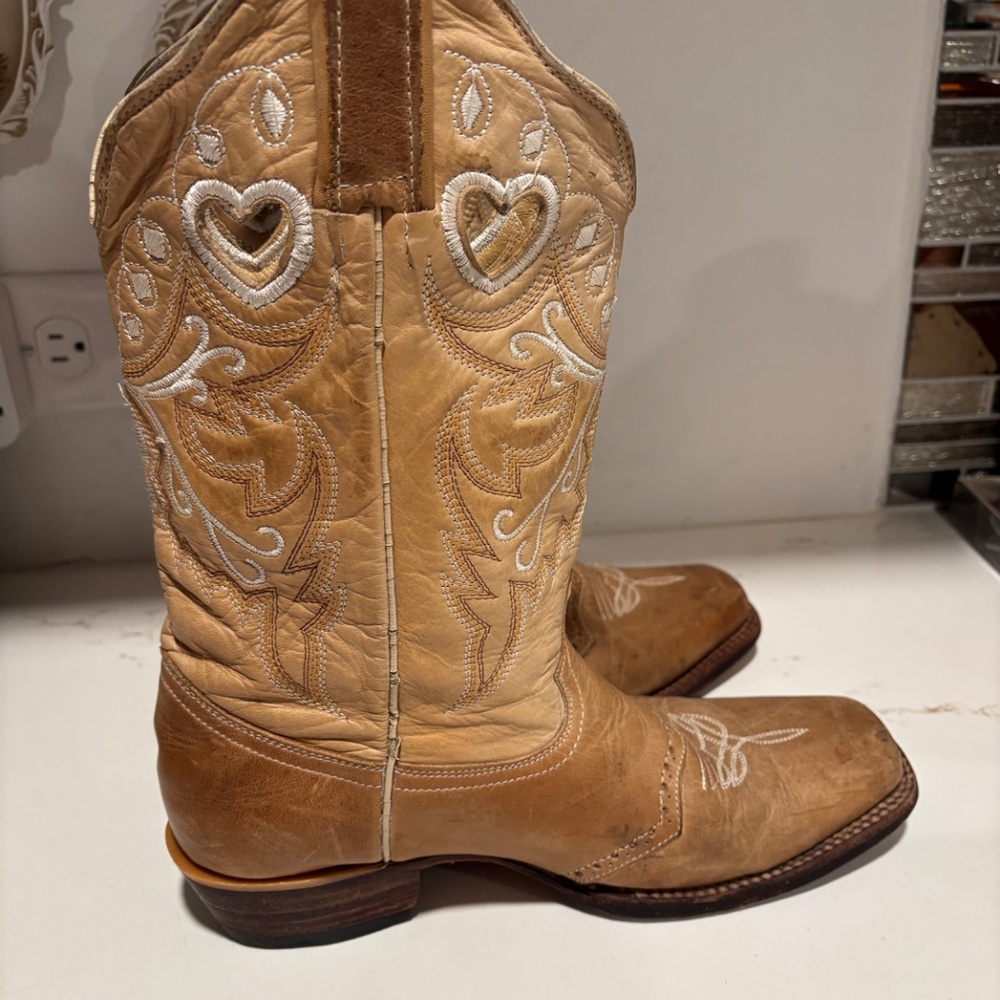 Women’s Innovacion Brown Leather Cowboy Western Heart Boots sz 26/9 Modelo 1820 - Picture 4 of 16